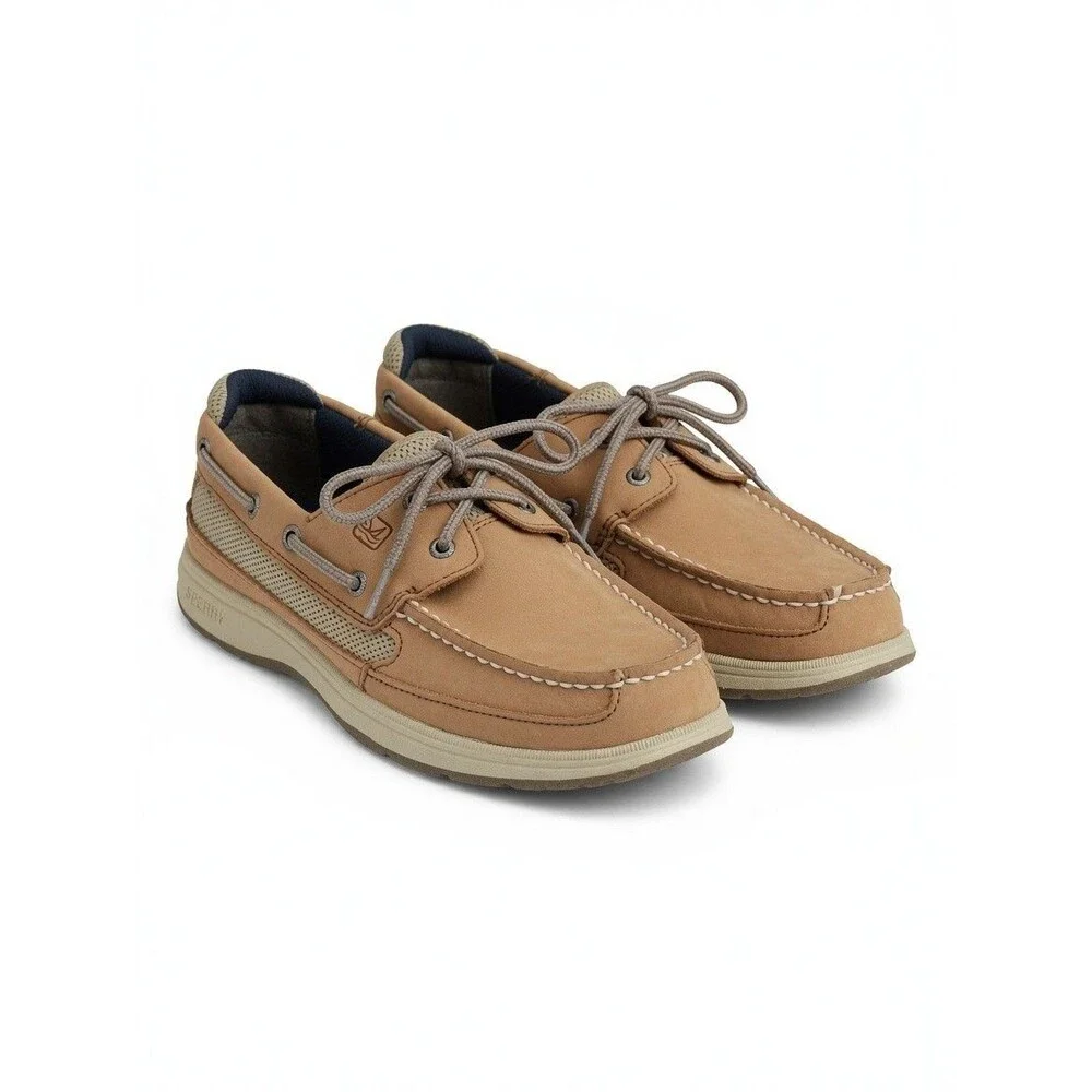 Sperry Top-Sider Lanyard Boat Shoes Boys Sz 5.5 Tan Leather Loafer Slip On EUC